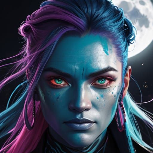 Moonlit Face in Hyperrealistic Splash Art Style