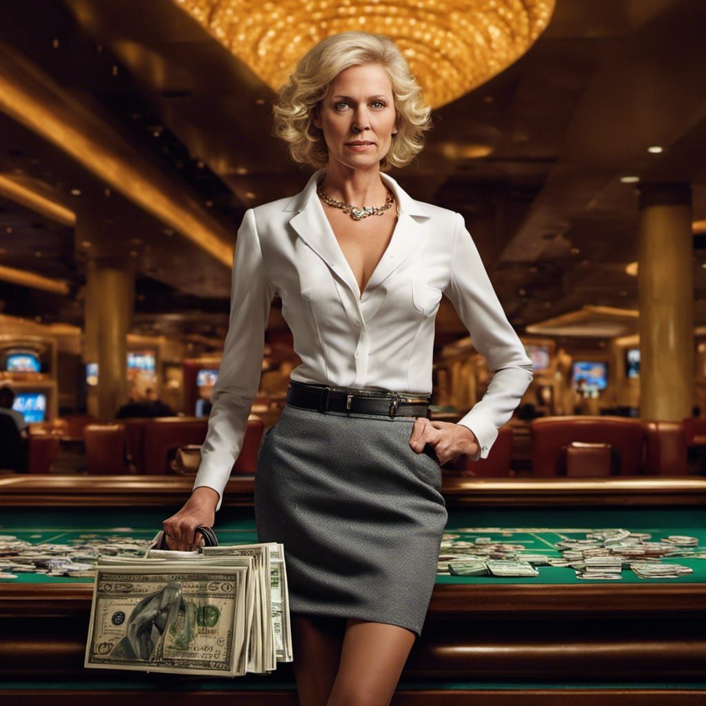 White Lady with Money Briefcase in Casino