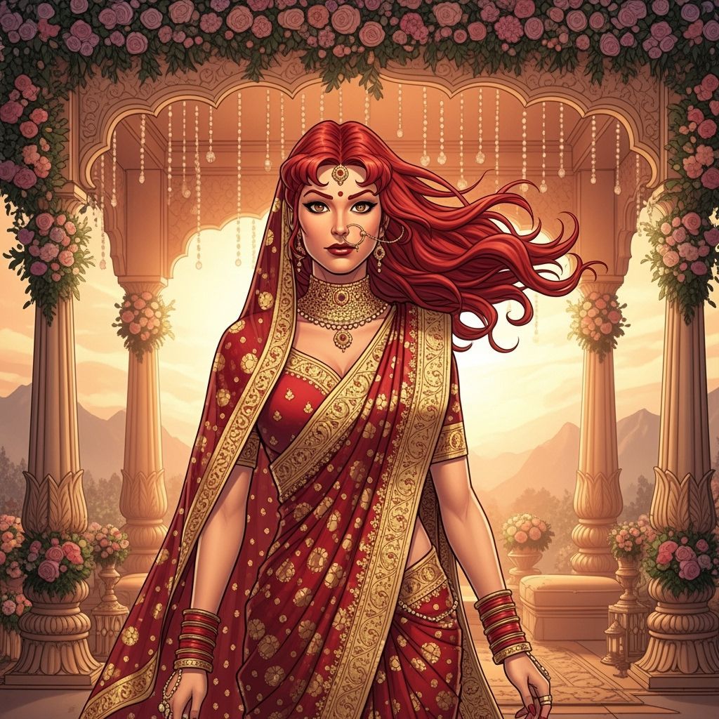 Starfire as Indian Bride in Vibrant Sari, Comic Art Fusion