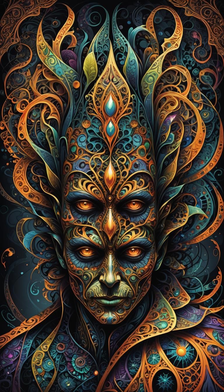 Halloween Goblin in Abstract Fractal Art Nouveau Style