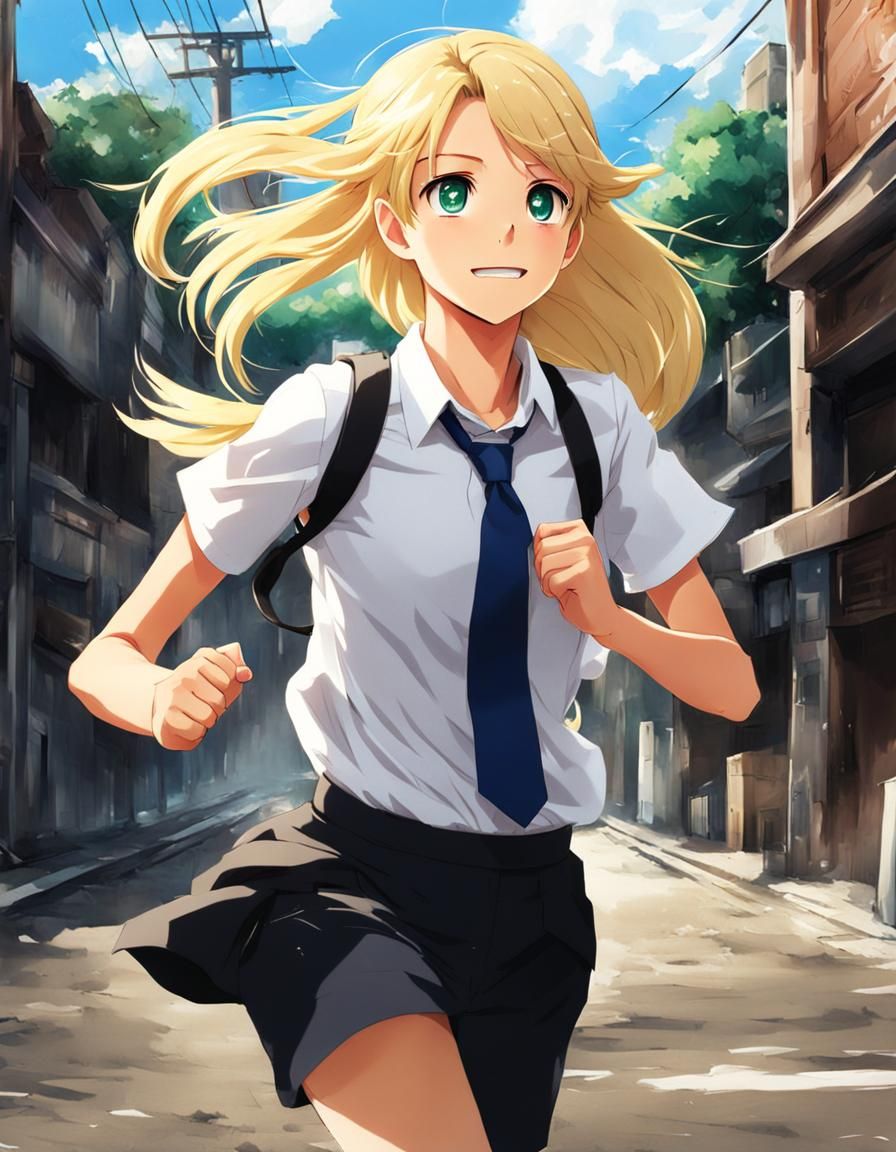 Teen Missionary Runs Through Street in Anime Style