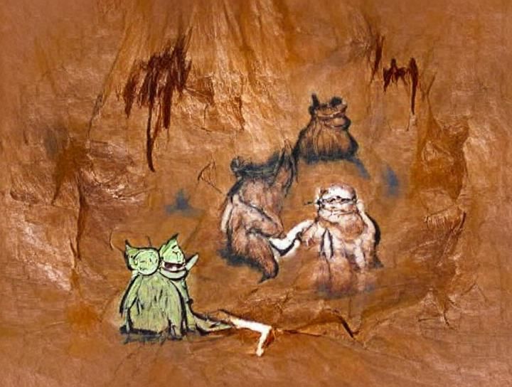 Yoda and Chewbacca as Cave Painting