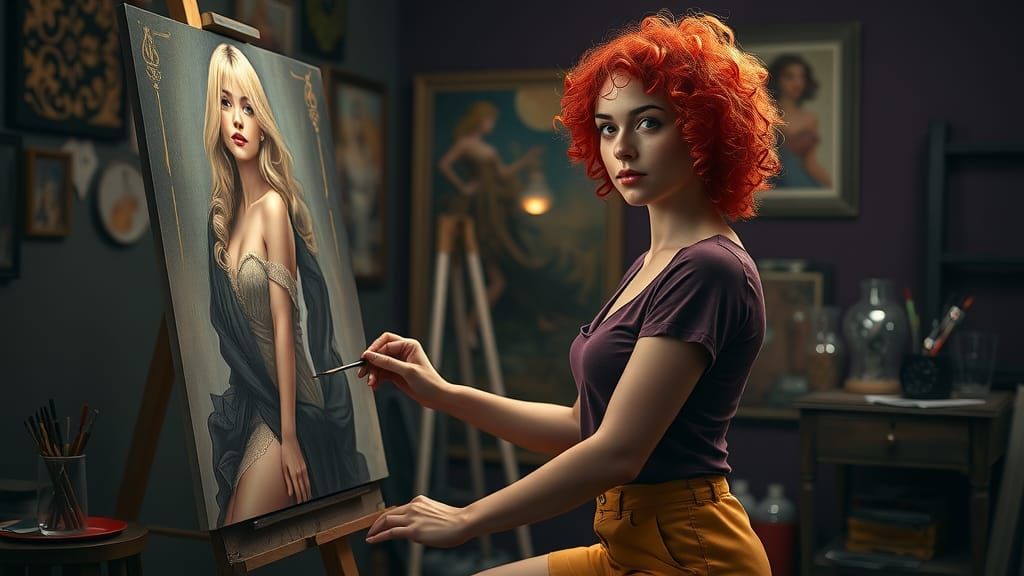 a redhaired paintress devoted to portraying ladies