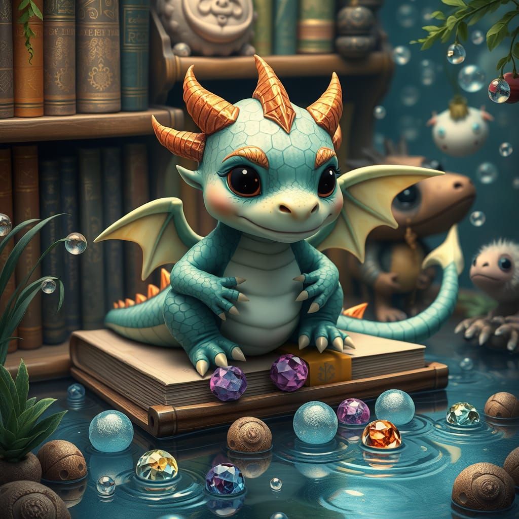 Chubby Dragon Discovers Sparkling Treasures on a Whimsical B...