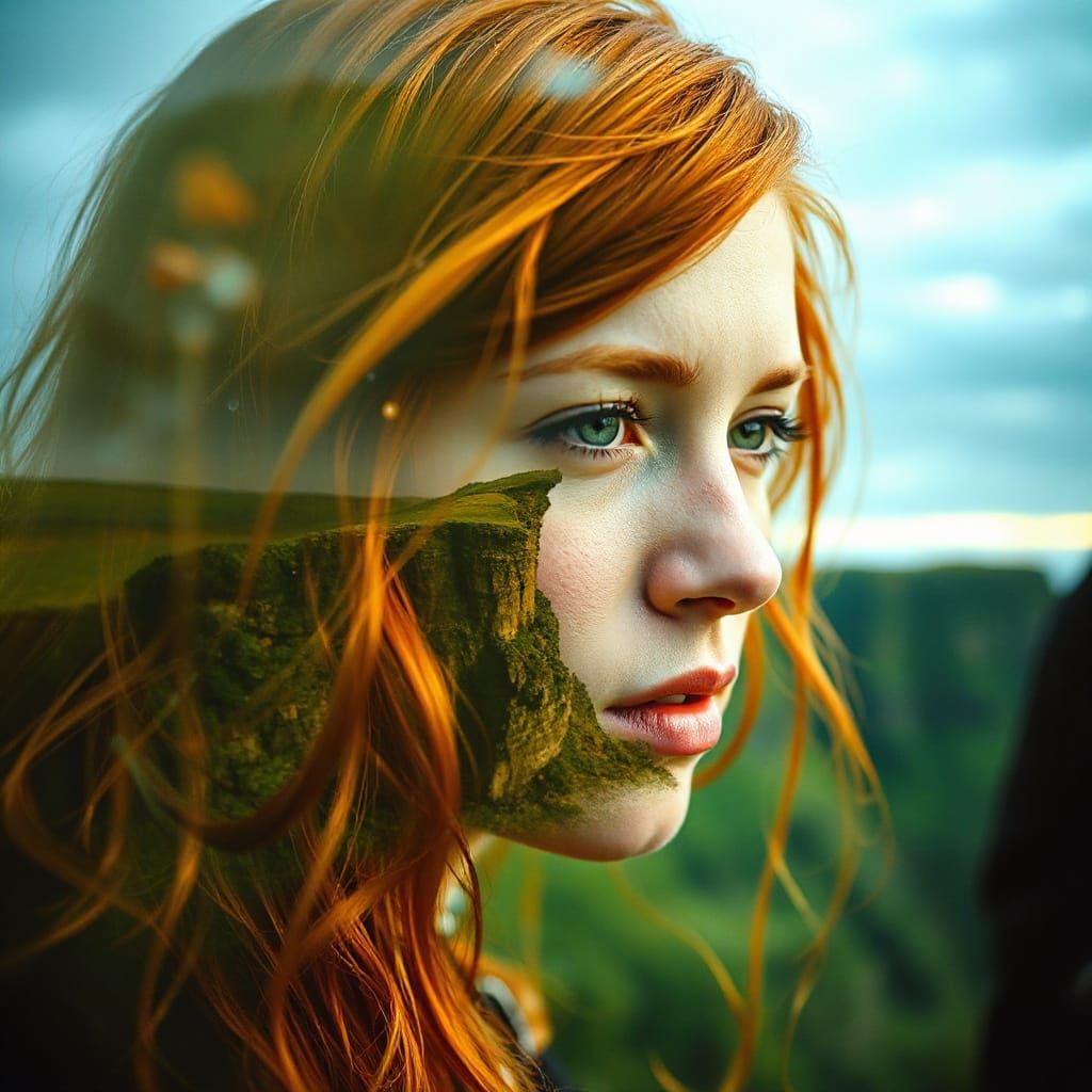 Ethereal Double Exposure Portrait of Irish Woman