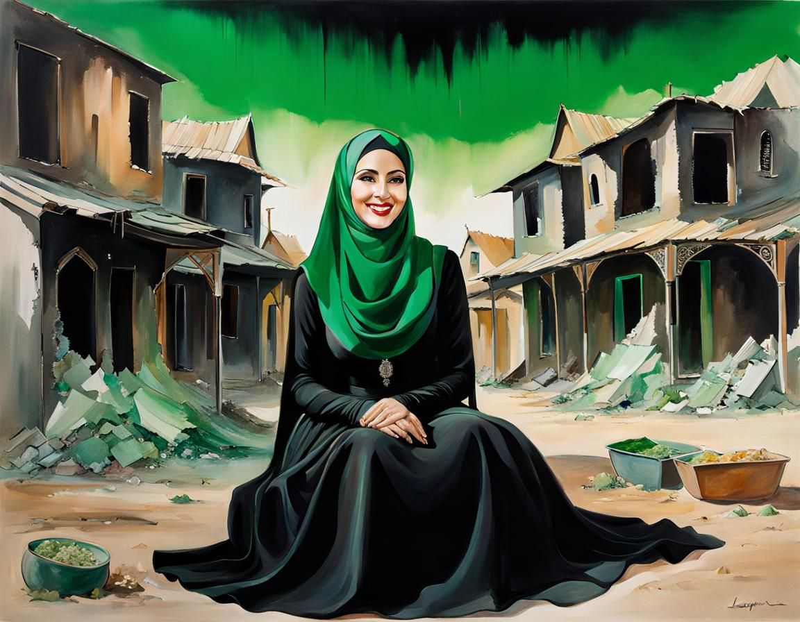 Hijabi Woman Portrait with Alcohol Ink Effect