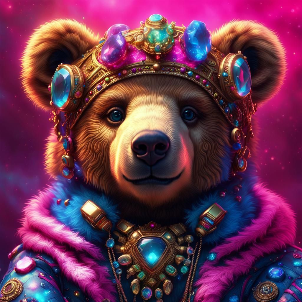 Teddy Bear Portrait with Futuristic Jewelry, Hyperrealistic ...