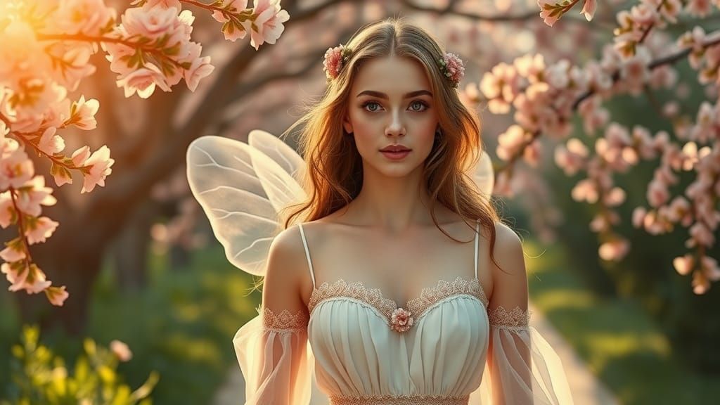 Fairytale Maiden in Sunlit Meadow, Inspired by Rackham