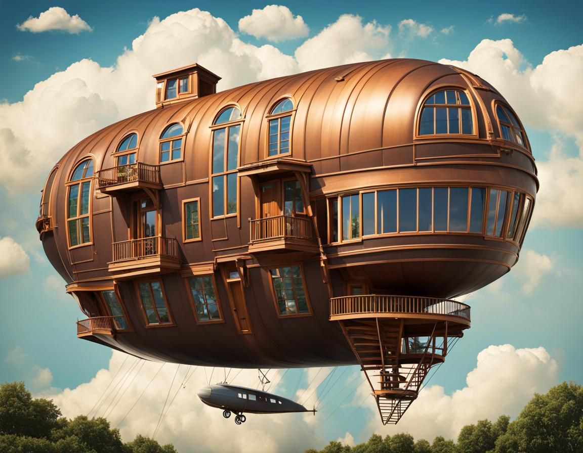 Typographic Dirigible House in Abstract Sky