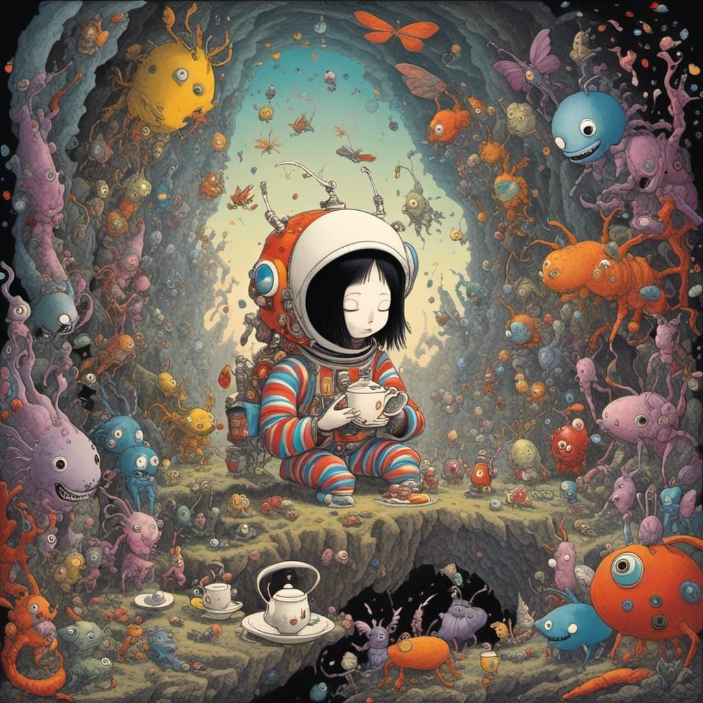 Astronaut's Tea Party with Alien Bugs in Toyism Style