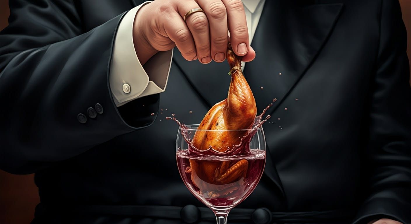 Comic-Style Illustration of Hand in Black Suit Sleeve Dippin...