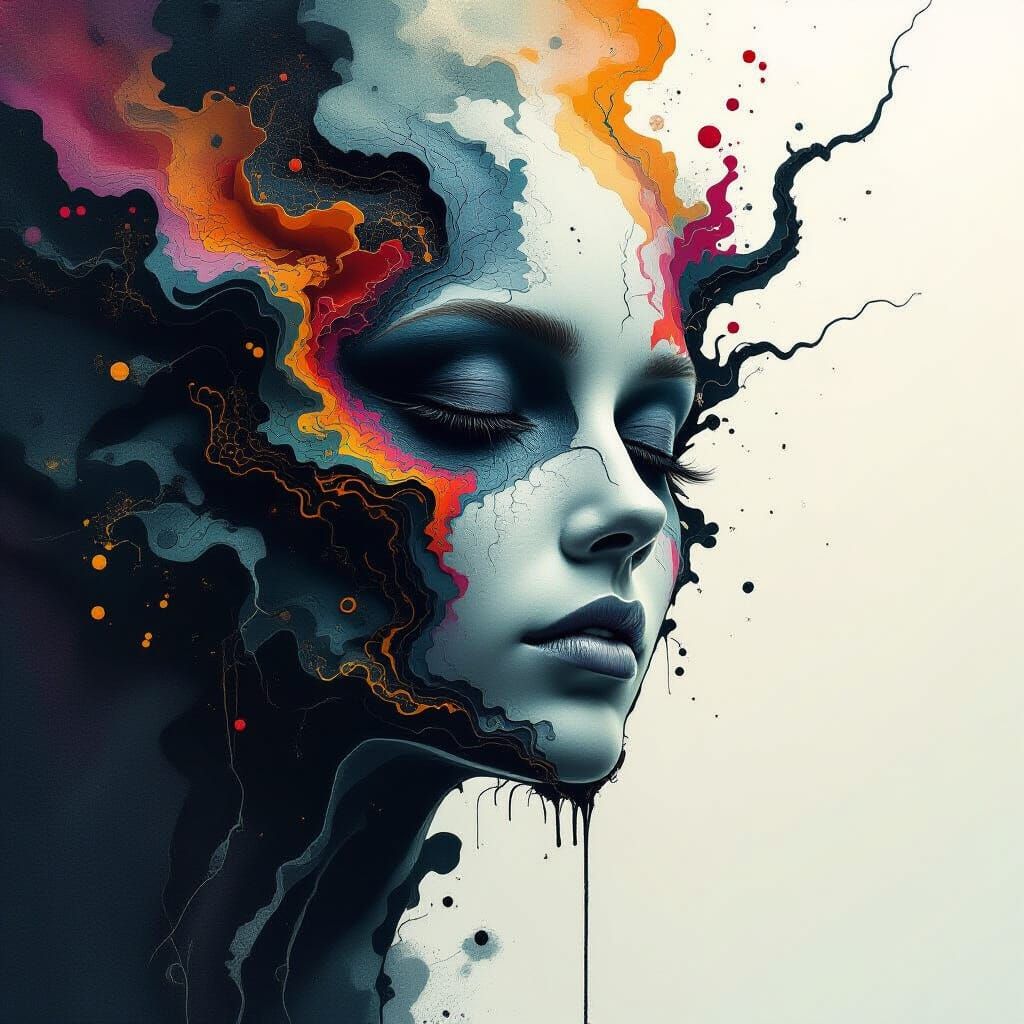 Surreal Alien Portrait in Watercolor and Ink