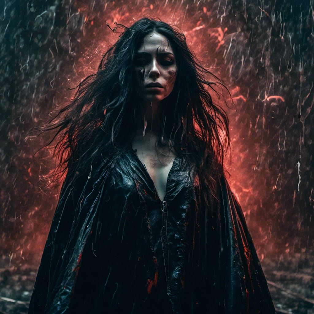 Shattered Style: Beautiful Woman in Cloak with Glow Wave