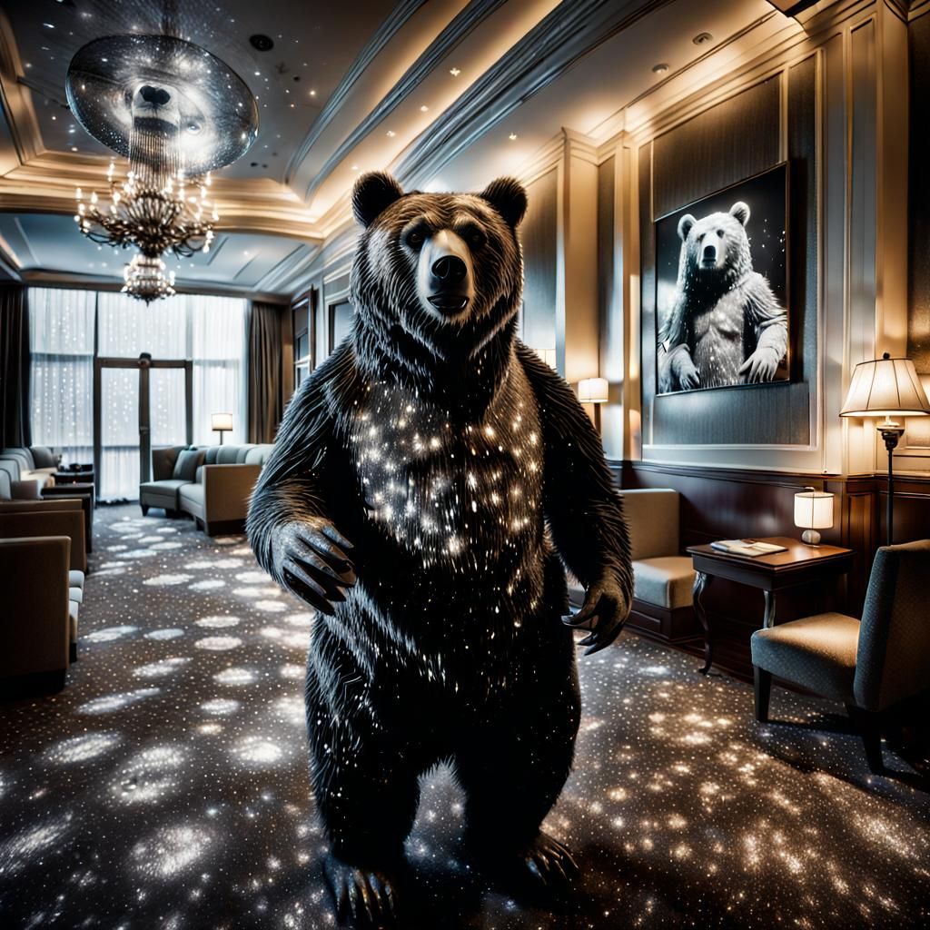 Haunted Glitter Bear in Hotel: Black and White Charcoal