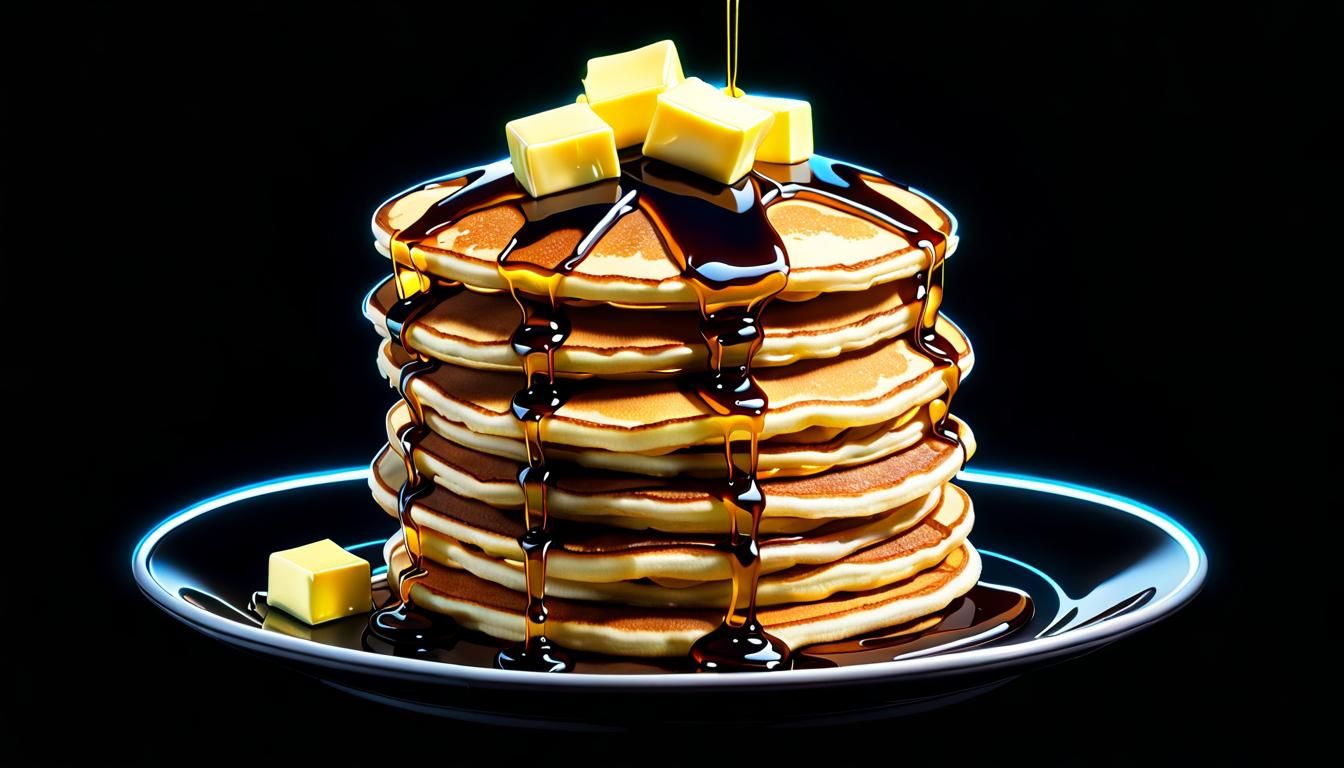 Neon Pancake Stack on Black Background