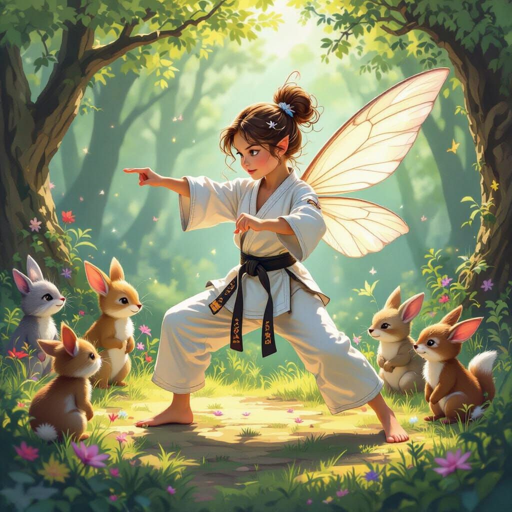 Fairy Karate Instructor Teaching Forest Creatures