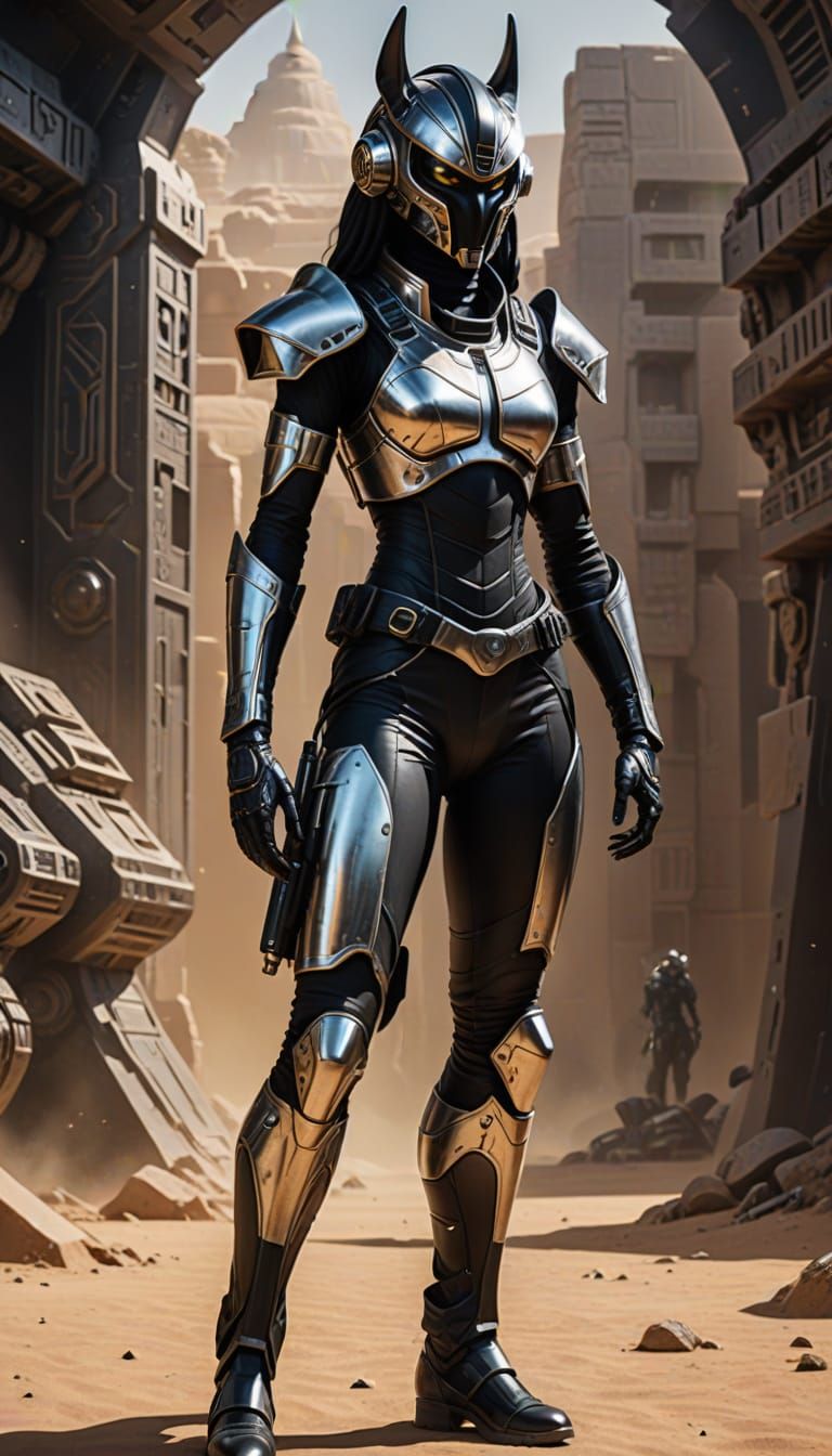 Egyptian Alien Warrior in Cyberpunk Armor