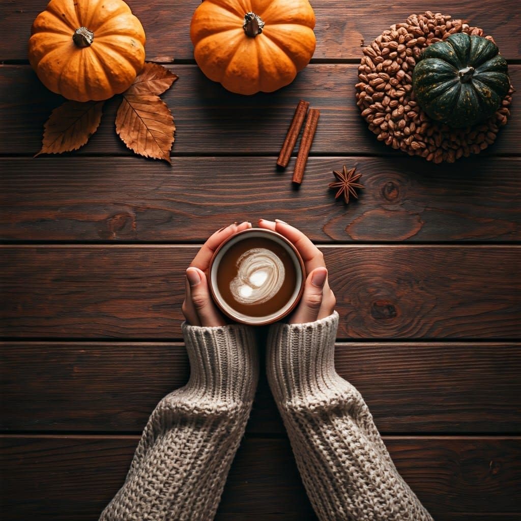 Cozy Autumn Scene with Warm Drink