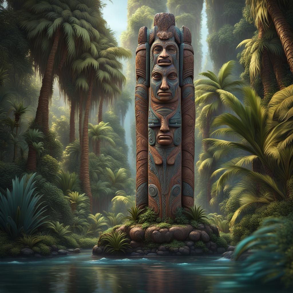 Navajo Totem in Jungle River Landscape