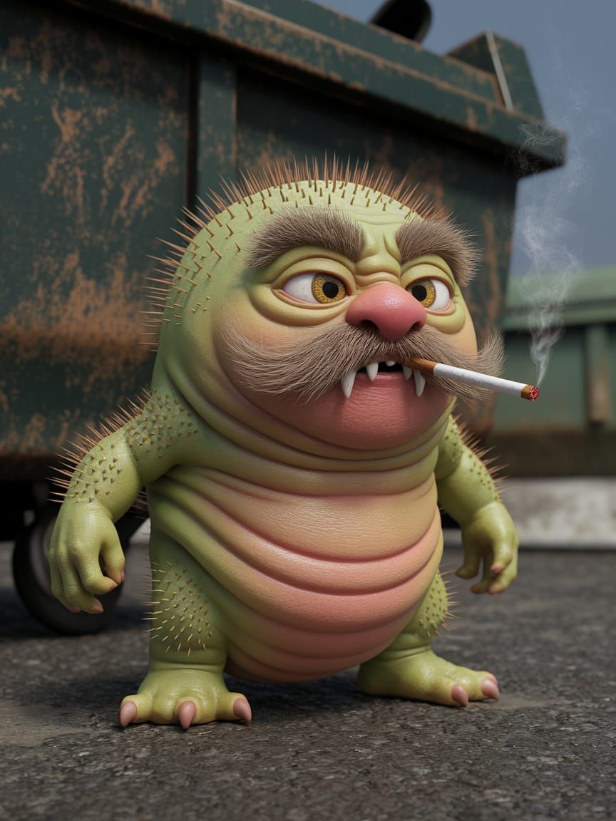 Cute Monster Creature in Grimy Alleyway