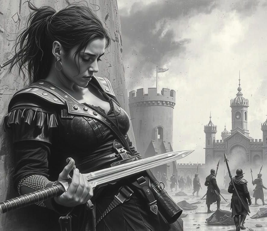 Warrior in Desperate Combat, Charcoal Drawing