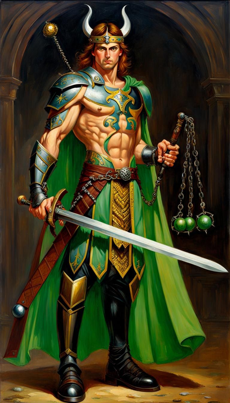 Armored Warrior with Flail: Oil Painting