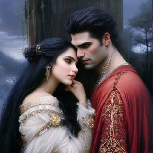 Vampire Couple Portrait in Hyperrealistic Style