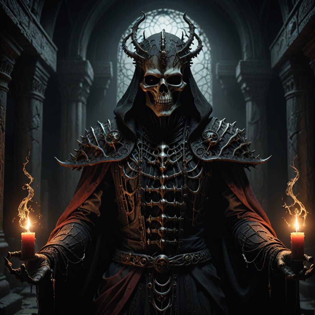 Ethereal Lich Amidst Dark Gothic Ruins