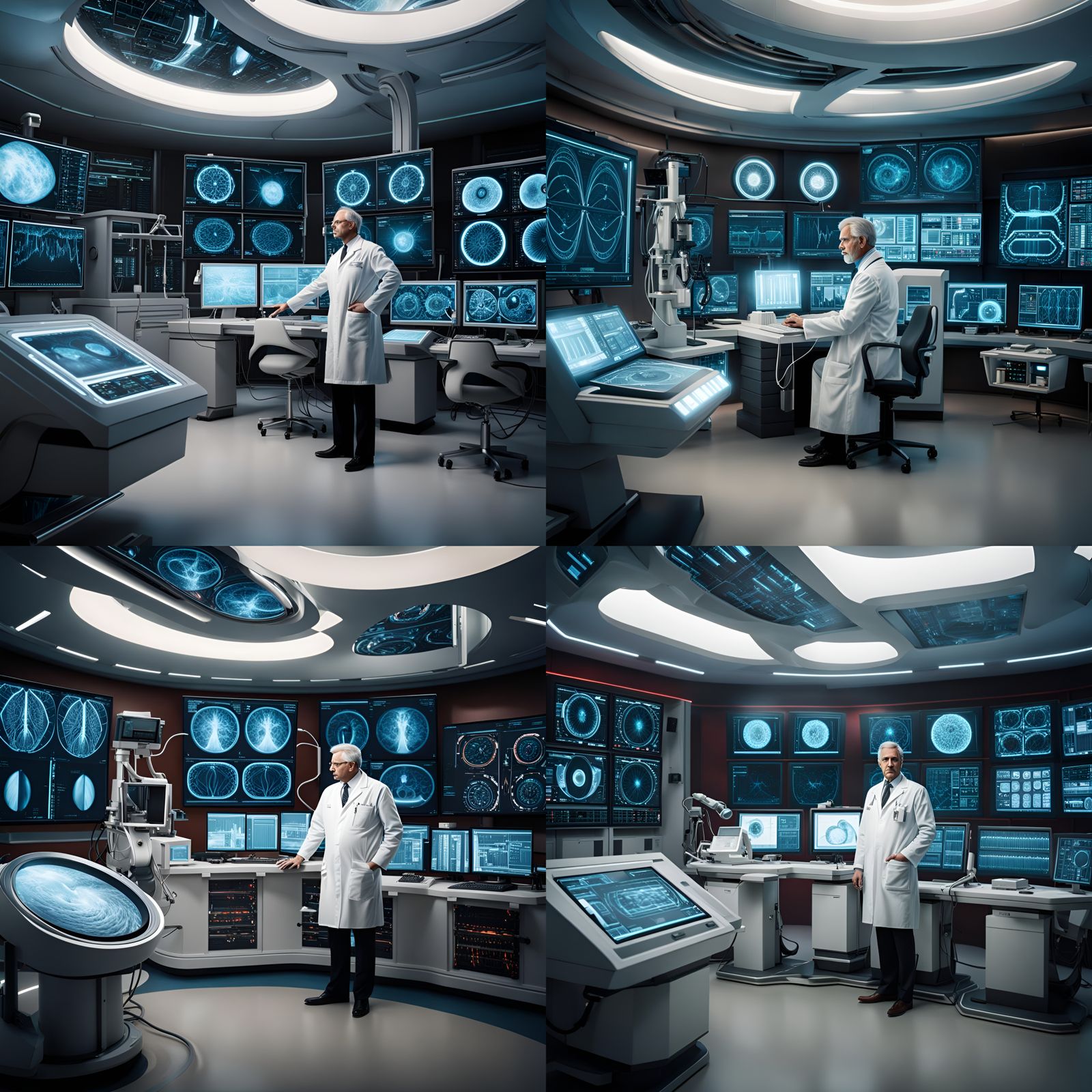 Futuristic Cardiologist in 23rd Century Angiography Lab