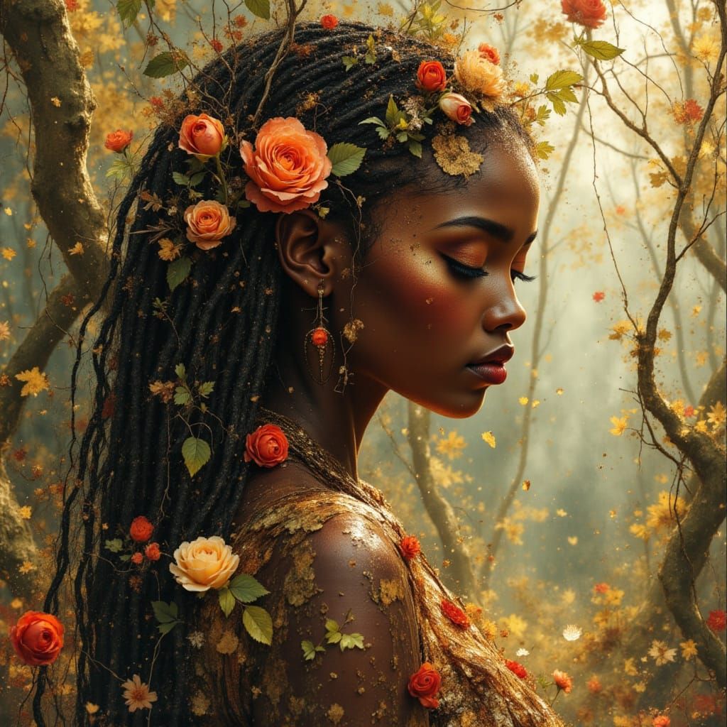 African Earth Goddess in Enchanted Forest