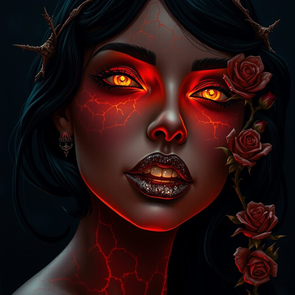 Dark Fantasy Beauty with Volcanic Skin and Lava Glow