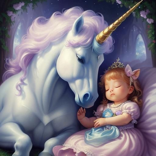 Baby Princess Sleeping with Magical Unicorn