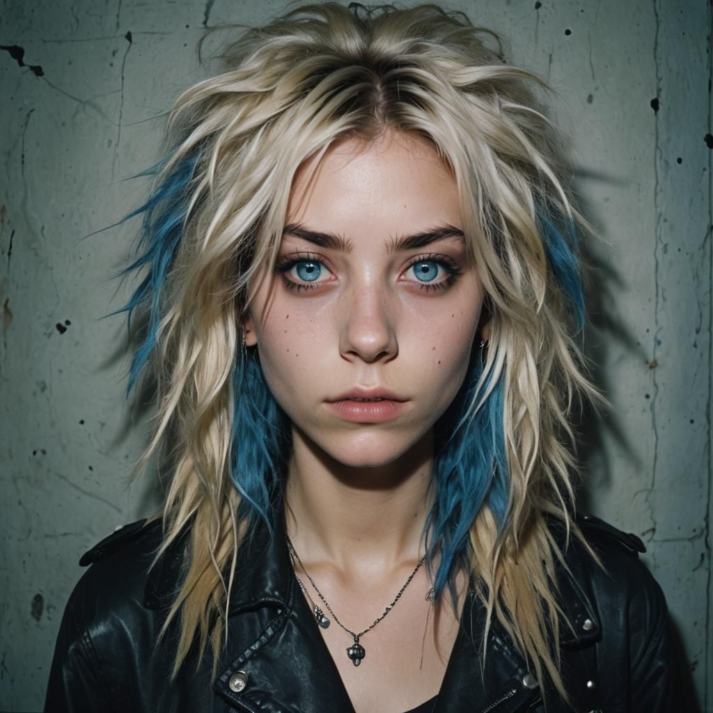 Goth Teen with Blue Hair, Cinematic Portrait