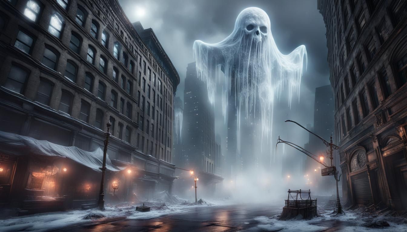 Gothic Ghost Haunts a Ruined New York City