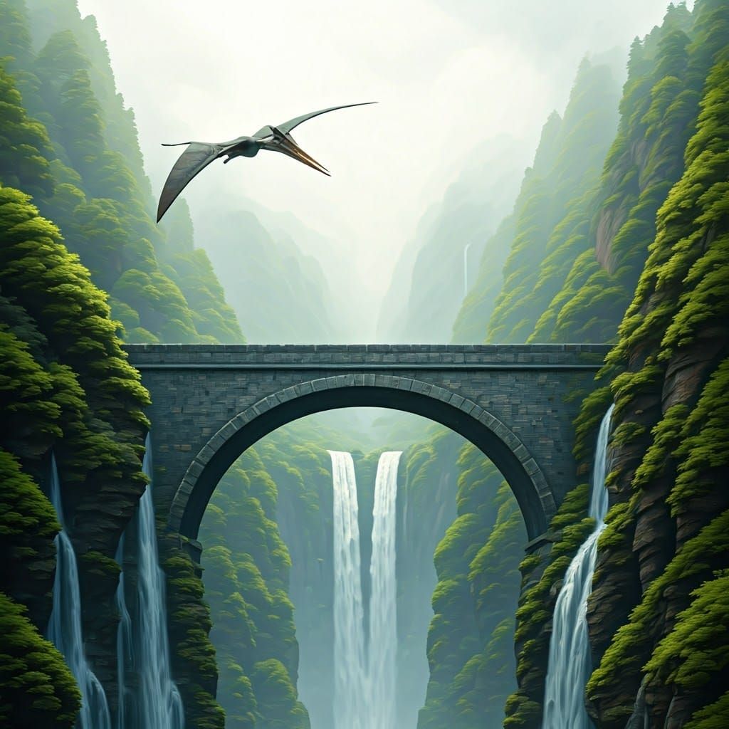 By James Gurney, watercolor landscape, pterodactyl flying ab...