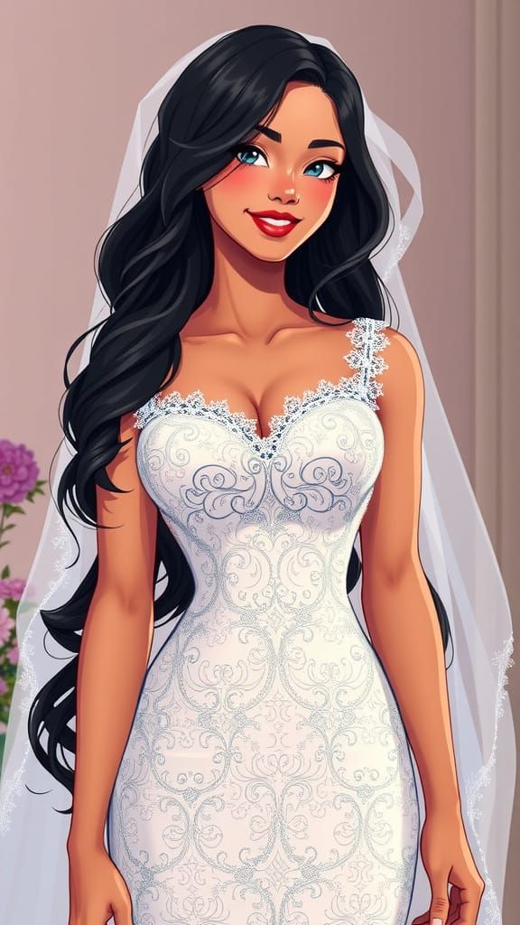 Anime-Style Dominican Woman in Wedding Dress