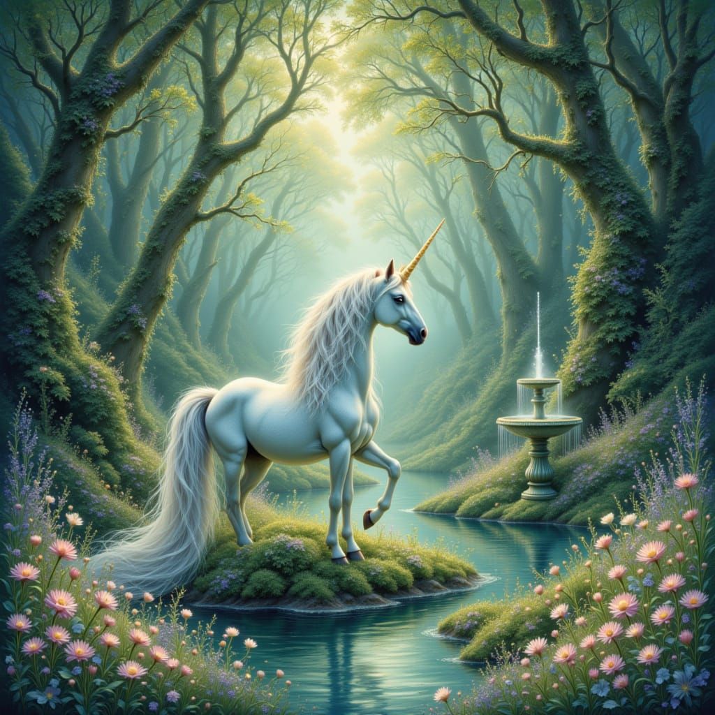 Majestic Unicorn by Enchanted Forest Fountain