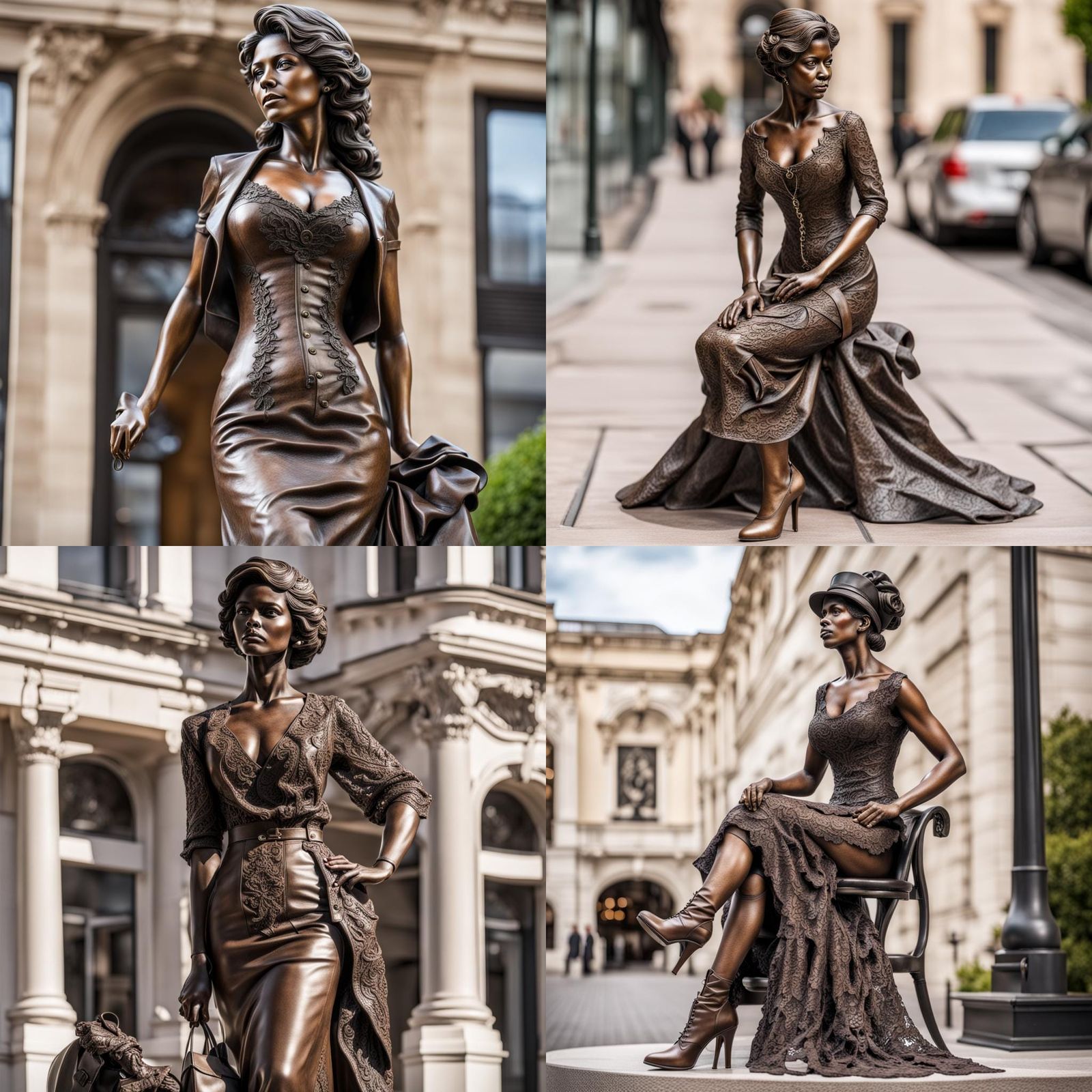 Bronze Statue: Street Woman in Luxury Lace