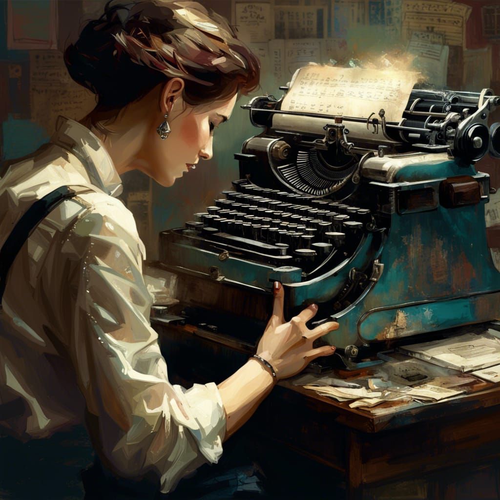 Writer and Typewriter in Detailed Digital Art