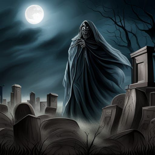 Dementor Portrait in Graveyard on Dark, Scary Night