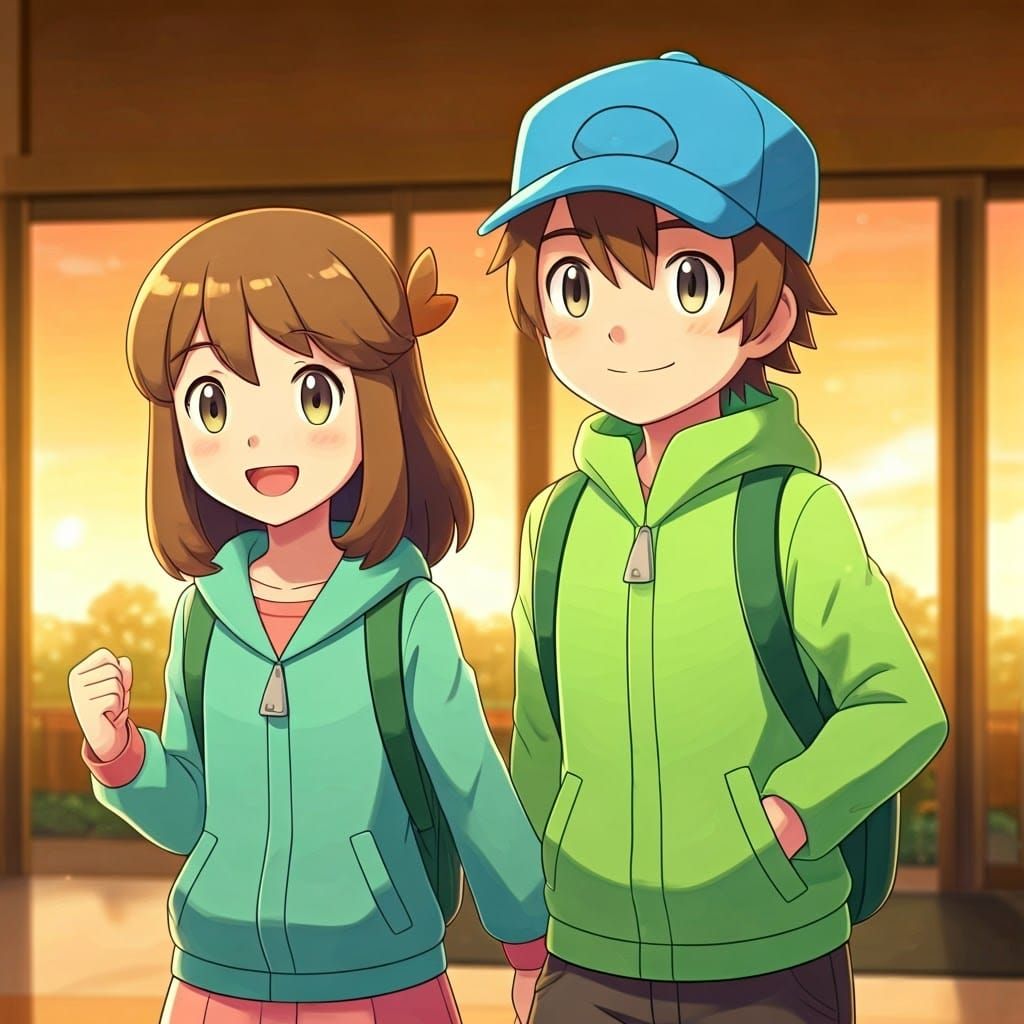 Pokémon Trainer and Sister Arrive at Hotel Lobby