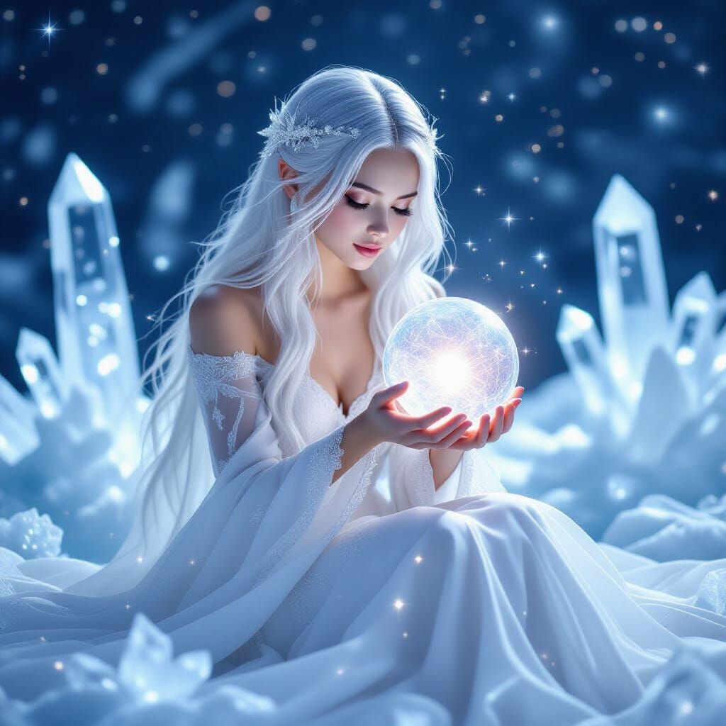 Ethereal Crystal Girl in Futuristic Style