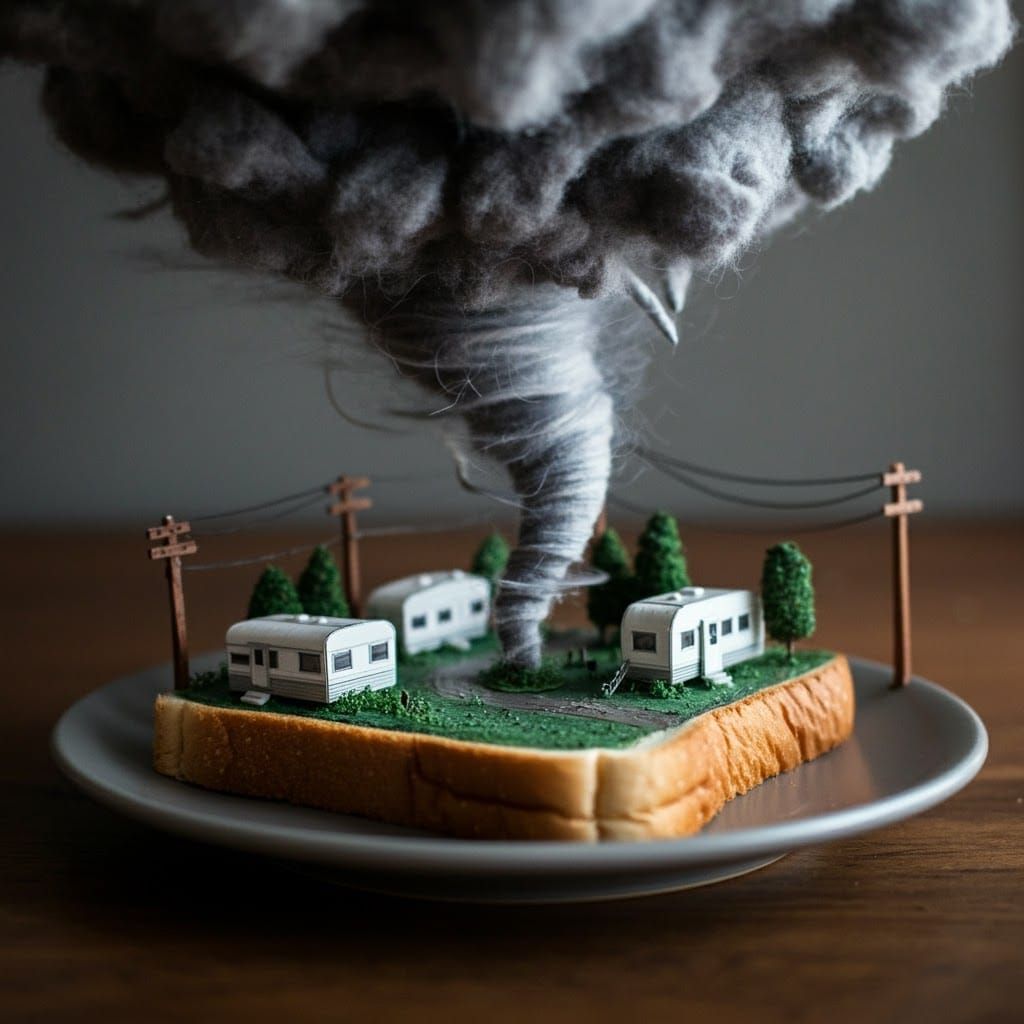 Tornado Devastation Diorama on Toasted Bread