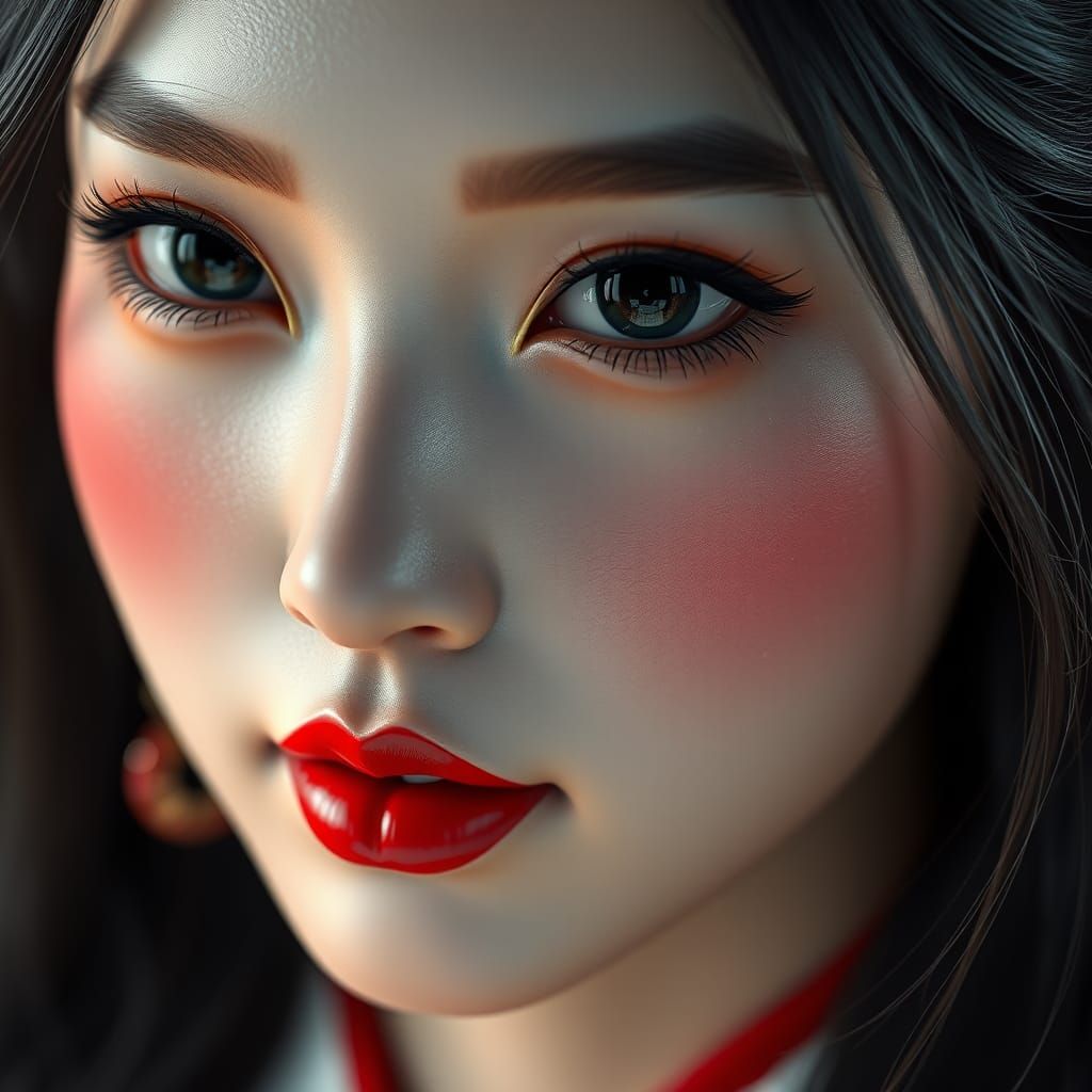 Japanese Woman Portrait in Hyper-Realistic 3D Style