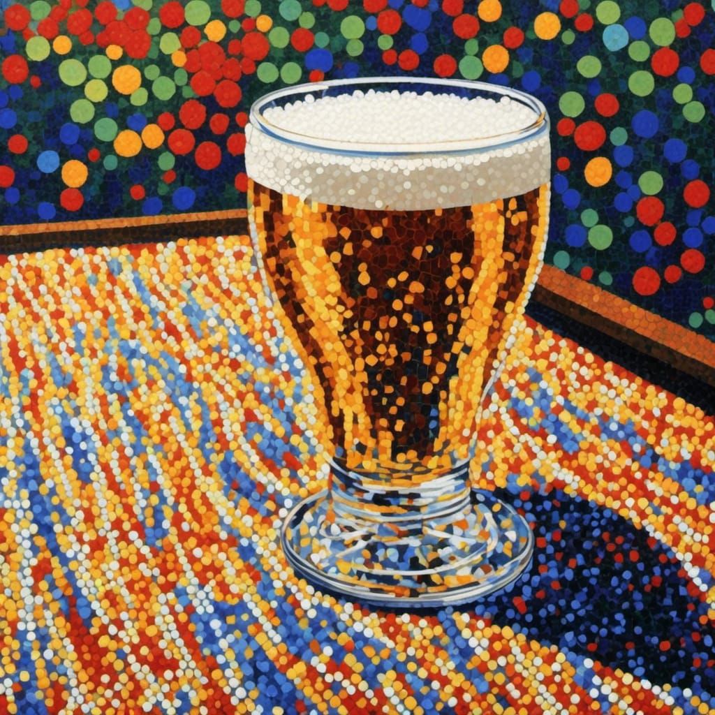 Beer on Bar in Pointillism Style