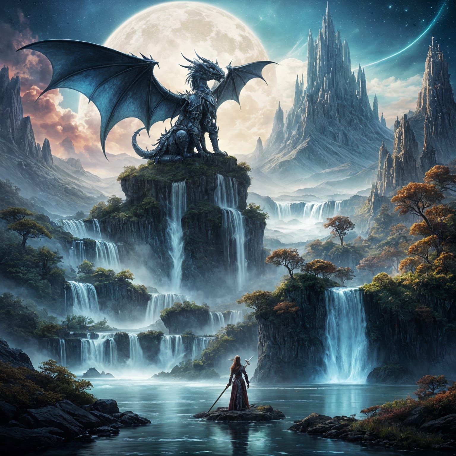 Celestial Dragonborn Paladin in Starlit Sky