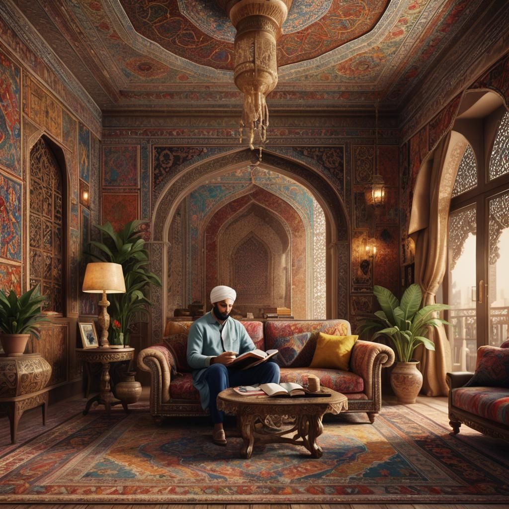 Elegant Arabic Living Room in Hyper-Realistic Rendering