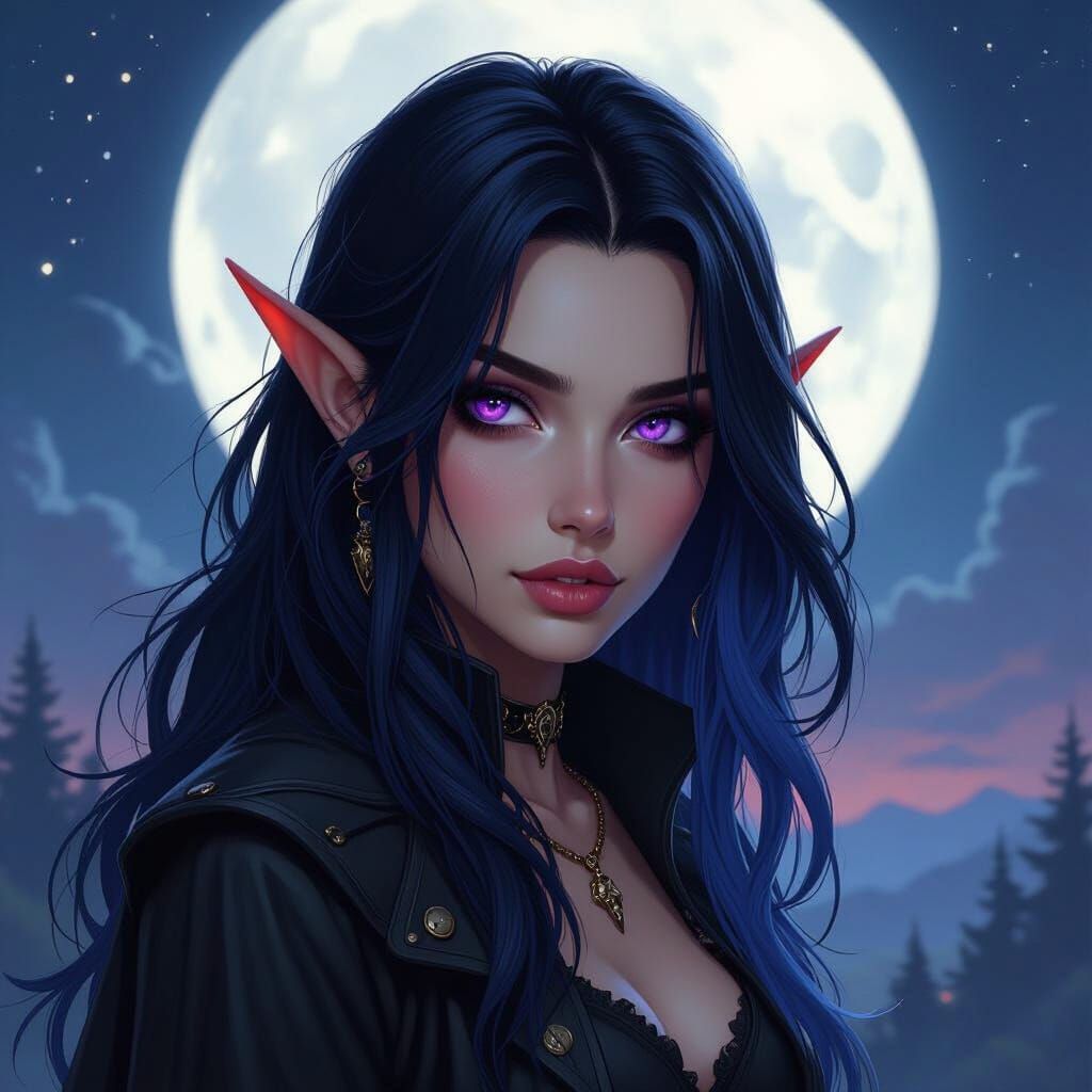 Mystical Elf Warlock Portrait in Dark Fantasy Style