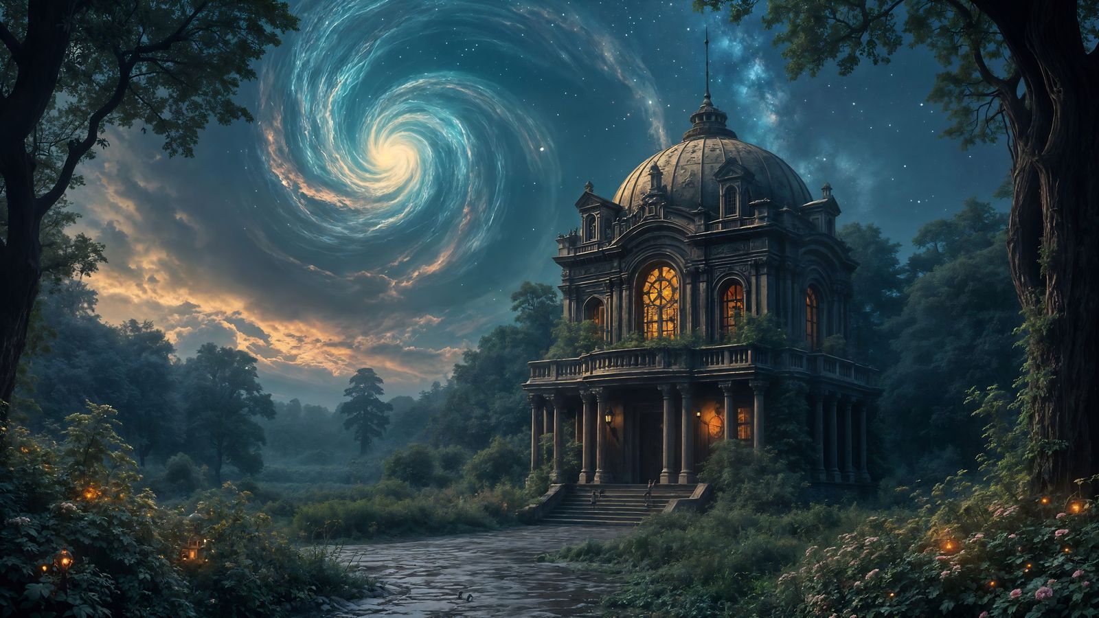 Gothic Palladian Observatory Under Nebula