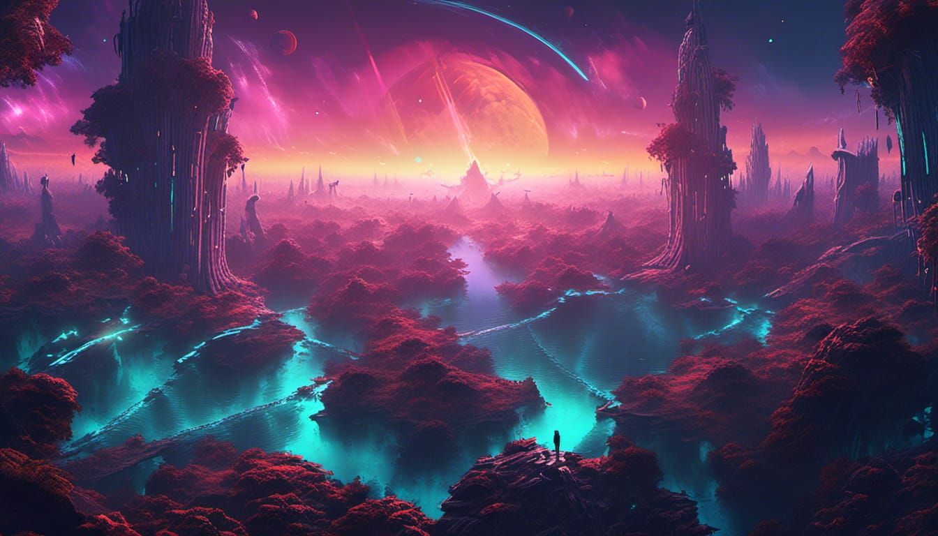 Cosmic Jungle Landscape in Digital Art Style